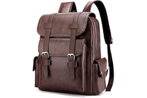 FUNSEED Zaino da uomo, grande capacità 15,6 pollici, borsa a tracolla in pelle PU vintage per viaggi e lavoro