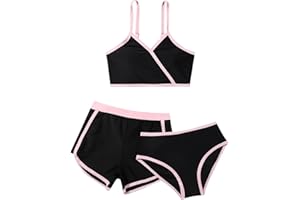 SOLU DAY8 Ensemble Bikini 3 Pieces Adolescente Maillot De Bain Enfant Fille 8-14 Ans Debardeur + Tanga + Short Ado Fille Sport Plage Natation Piscine Pas Cher Mignon Confortable