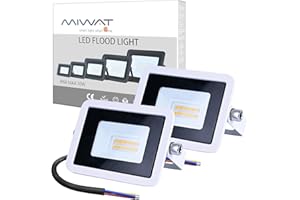 ‎MIWATT MIWATT 2 x 10 W LED Warm White Ultra Thin Outdoor Spotlight, 900LM Super Bright LED Floodlight, IP68 Waterproof Outdoor Floodlight, Floodlight for Yard, Garage, Sports Field