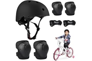 BNGXR Set di Casco Protezione Bambini, 5 in 1 Casco Bici Protezioni Set per 3-11 Anni Regolabile Polso Ginocchiere Protezione per Skateboard Hoverboard Pattini in Linea(Nero)