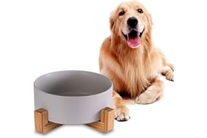 HCHLQLZ Ciotole per Cani Grandi Ceramica con Supporto in Bambù Antiscivolo,Ciotola Acqua Cane,21,5 cm Larga Scodelle per Cani,Capacità Extra Alta 1800 ml Ciotole per Cibo Cani, per Cane di Taglia Grande