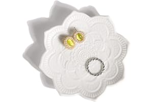 Titanape White Mandala Ring Holder Dish, Ceramic Decorative Ring Holder for Jewelry, Round Trinket Dish Tray Key Bowl for Rings Earrings Necklace Organizer for Engagement Wedding Birthday Gifts