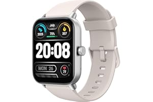 TOOBUR Reloj Inteligente Mujer Hombre con Alexa, 1.8" smartwatch Deportivo con 100 Deportes, Recibir y Contestar Llamadas, Podómetro y pulsómetro, IP68 Impermeable, Compatible con Android iOS, Beige