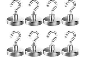 VEGCOO 8 Pack Magnetic Hooks, 12KG(26.5LBS) Super Strong Magnet Hook Small Magnetic Hanger, Heavy Duty Cruise Hook for Home School Office Kitchen Door Holder Key Refrigerators Grill