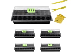 LYFETC 120 Zellen 5 Stück Anzucht Gewächshaus Anzuchtkasten,Mini Gewächshaus mit Deckel und Belüftung Zimmergewächshaus mit 2 Mini-Pflanzwerkzeuge und 100 x Pflanzenetiketten.