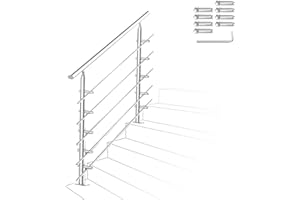 Ikodm Corrimano in acciaio inox, ringhiera per scale, 100 cm, con 5 barre trasversali e accessori, per scale, interni, balcone, ingresso di casa