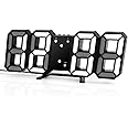 Baeskii 3D Digital Alarm Clock,Wall LED Number Time Clock with 3 Auto Adjust Brightness Levels，Modern Night Light LED Electronic Clock Date,Temperature Display (black)
