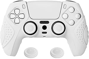 ‎EXTREMERATE eXtremeRate PlayVital Hülle für ps5 Controller,Schutzhülle ergonomisches Case Griffe Skin,2 Stück Weiße Stick Aufsätze für PS5 Controller(Guardian Edition,Weiß)