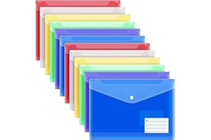 Raweao Pochette Plastique A4, Pochette Dossier à Rabat avec Bouton Pression, Chemise Cartonnée A4 à Rabat pour Maison, Bureau, Ecole(Lot de 12)