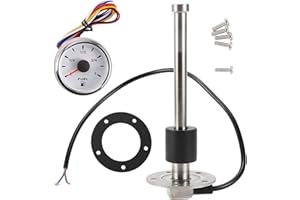 A ABSOPRO Fuel Sending Unit and Gauge Kit 7.48" Length Boat Fuel Sending Unit Marine Fuel Sender Unit Metal Silver Tone White 1 Set 240-33 Ohm