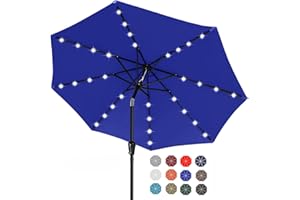 ABCCANOPY 2.3M Patio Umbrella Ourdoor Solar Umbrella LED Umbrellas with 32LED Lights, Tilt and Crank Table Umbrellas for Garden, Deck, Backyard and Pool,12+Colors