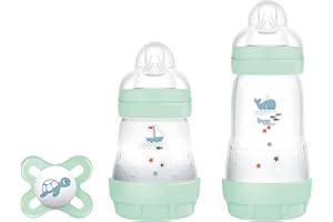 MAM Biberon Set Neonato con 2 biberon anticolica Easy Start 130 ml e 260 ml e Ciuccio Original Start, Riduce bolle d'aria e il rischio di coliche, Accessori neonati con tettarella in silicone, Verde