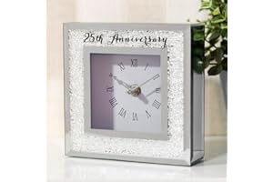 WIDDOP AND CO Widdop & Co Celebrations Crystals Filled Border Mirror Glass Mantel Clock 25th Anniversary
