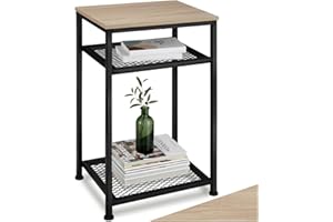 ‎TECTAKE tectake® Beistelltisch Holz und Metall, Couchtisch mit Stauraum auf 3 Ebenen, Tisch Deko Wohnzimmer Möbel, Blumenständer, Deko Schlafzimmer, Beistelltisch Couch - Industrial Holz hell, Eiche Sonoma