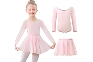 Kefiyis Ballettkleidung Mädchen Ballettkleid Langarm Ballettanzug Kinder Balletttrikot Tanzkleid Baumwolle Tanzbody mit Ballettrock Tütü Ballerina Kleid 3-11 Jahre