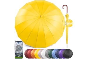 Royal Walk Parapluie Automatique pour Homme et Femme Résistant aux Vent, Solide, Anti Tempete, XXL Grand Taille' Parapluie Canne De Golf Pour 2 Personnes, Poignée en Bois 16 Baleines 120 cm (Jaune)