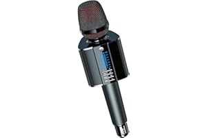 Microphone de Karaoké BONAOK,Système de Microphone de Karaoké Portable Sans Fil Bluetooth pour les Soirées en Voiture à la Maison en Plein air, Machine à Karaoké pour PC/tous les Smartphones G20 Noir
