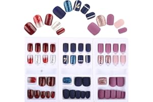 FLOFIA 90pz Unghie Finte Colorate per Ragazze Donne Adesive Unghie Artificiali Adesive Copertura Completa con Kit Biadesivo per Manicure Decorazione Nail Art Fai da Te (3 Scatole)