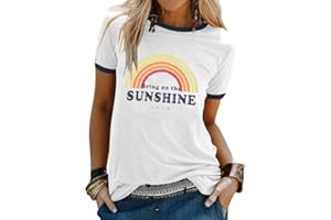 Dresswel Damska koszulka Bring On The Sunshine z krótkim rękawem, okrągły dekolt, tęczowa, nadruk graficzny, na lato, top