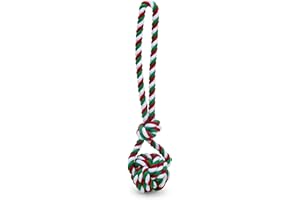 Petface Tri-Coloured Rope Ball Christmas Dog Toy with Handle (Pack of 1)
