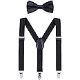AWAYTR Men’s Suspender Bow Tie Sets - Elastic Y Shape Suspender Solid Strong Straight Clips for Adults Pants
