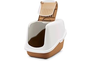 PETGARD Inodoro moderno para gatos Nestor blanco y marrón, 56 x 39 x 38,5 cm