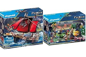 Playmobil - Bateau Pirates - 70411 & Repaire du Trésor des Pirates - 70414