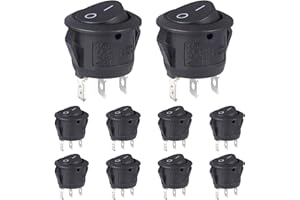 VEXUNGA Interruttore a Bilanciere Rotondo 6A 250V 10A 125V AC ON/OFF Commutatore 2Posizioni Interruttori a Levetta 3Terminali Button Nero per Auto y Elettrodomestici (10 Pezzi)