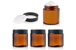 TOKSEO Lot de 4 boîtes vides en verre ambré - 120 ml - Grand pot d'apothicaire - Pot cosmétique - Pot à crème - Verre marron - Récipient en verre marron avec couvercle et doublure