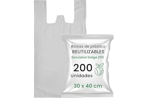 SANJOMA CHEMICAL SOLUTIONS Bolsas de Plástico 30x40 cm (200 Uds) Galga 200 – Resistentes con Asas Tipo Camiseta | Pack Económico para Supermercado, Tienda o Hogar – Sanjoma Solutions