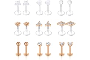 AceFun Piercing à Lèvres en Acrylique et Acier Chirurgical Labret Stud 16G Monroe Oreille Tragus Helix Earring Bar 8mm 10m CZ Top
