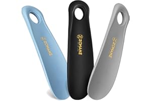 ZOMAKE Schuhlöffel Klein,Schuhanzieher Kleiner Kunststoff 19cm,Mini Schulöffel Kurz Plastik für Reise(3er Schwarz+Blau+Grau)