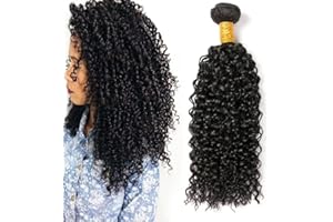 MUABY Kinky Curly Bundles Human Hair Pelo Natural Humano Rizado Pelo Rizado Natural Cabello Humano Ondulado Brazilian Virgin Hair Curly Bundles Color Negro Nnatural 100g 18 Pulgadas