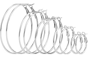 Elicola 5 Pairs Stainless Steel Hypoallergenic Shiny Large Hoop Earring Sets for Women Girl Silver