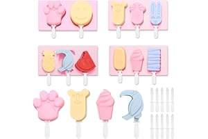 X-BLTU Ice Lolly Molds (4 Pcs), Silicone Food Grade, Reusable with 31 Sticks, Messy & Space-saving Design, Lovely Shapes, Wide Usage for DIY, Family Gatherings & Children's Parties