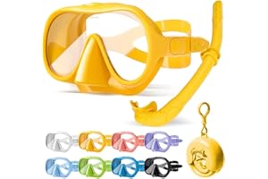 HINATAA Gafas de Buceo para Adultos, Macaron Colores Frameless Gafas y Tubo de Snorkel Set, Vista Ultra Amplia Templado Lente Antifugas Gafas Buceo Set para Snorkel y Buceo