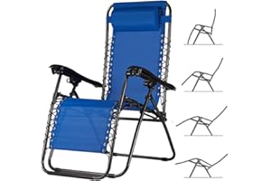 BAKAJI Sedia gravità Zero Sdraio da Giardino Poltrona Relax Pieghevole Salvaspazio Tubolari Acciaio 22mm Reclinabile Tessuto in Texilene Traspirante, Mare Spiaggia Piscina Arredo Esterno (Blu)