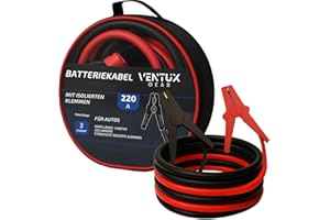 VENTUX GEAR Starthilfekabel für Autobatterie, 220 A, 3 m || Starthilfekabel: Leistungsstark und zuverlässig || für Autos und Fahrzeuge bis 2000 cc