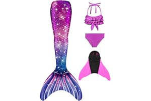 DNFUN dziewczęcy ogon syreny Cosplay strój kąpielowy z płetwą syreny do pływania!