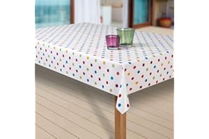 laro Wachstuch-Tischdecke Abwaschbar Garten-Tischdecke Wachstischdecke PVC Plastik-Tischdecken Eckig Meterware Wasserabweisend Abwischbar G03, Muster:Punkte Weiss-bunt, Größe:90x100