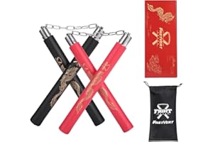 fastvert 2 Paires de Nunchakus durables, Nunchakus d’entraînement légers en Mousse pour Les débutants et Les Enfants (Caractéristique : bâtons Plus épais avec chaîne pivotante en Acier)