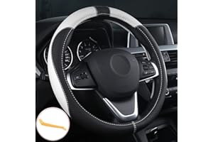 LOVEAUTO OFZVEO Cubierta del Volante Fundas para Volante de Cuero Universal 37-38cm / 15" Antideslizante Transpirable Durable (Blanco)