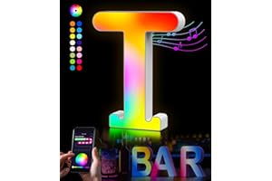 KIMIMARA LED Letter Lights Alphabet - LED Letter Light with USB Power Supply, App Control Music Sync Dimmable for Birthday Christmas Wedding Party Valentine's Day & Festival Decoration - Letter T