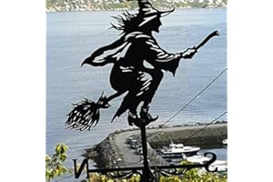 TOPBASHGO Edelstahl-Wetterfahne, Wetterfahne, mit Dachhalterung, Gartendekoration fur Wind Direction Indicator und Dach Garten Deko Schwarz (Hexe)