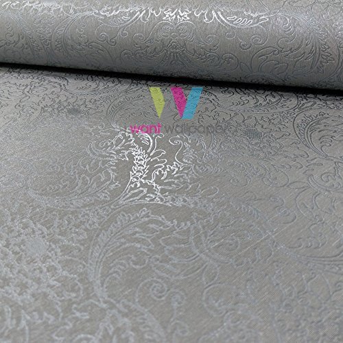 Marburg Empire Prag Damask Muster Tapete Metallisch Silber Motiv Texturiert - Grau 57483