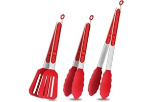 VINILITE Pinze da Cucina 3 Pezzi Set di pinze Cucina Pinze da Barbecue in Acciaio Inox Silicone con impugnatura antiscivolo per Cucinare Servire Barbecue Buffet Insalata Ghiaccio