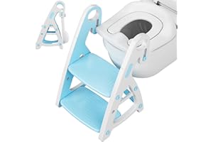 MAMIZO Riduttore wc per Bambini, Scaletta wc per Bambini, Sedile WC e Sgabello Bambini 2 in 1, Portatile Pieghevole, Adatto per Tazze a V, U Oppure O, Vasino con PU Morbida, Gradini Ingranditi (Blu)