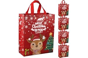 DOJOYKEY Sacs de Noël - 5 Pièces Rouges Fourre-tout de Grande Taille Avec Poignée pour Cadeaux, Livraison, Décoration de Fête et Shopping