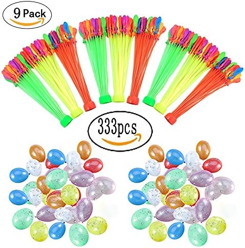 Gomech Instant Water Balloons, Color Vary (9 bunches - 333 Total Water Balloons) Easy Quick Fill in 60 seconds, Summer Splash Fun for Kids & Adults Party