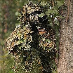 Tenue Camouflage Ensemble Veste à Capuche et Pantalon Camouflage avec 3D Maple Leaf Bionic Ghillie Costumes Vêtements de Chasse Veste Yowie Sniper Birdwatch Airsoft Camouflage Veste et Pantalon